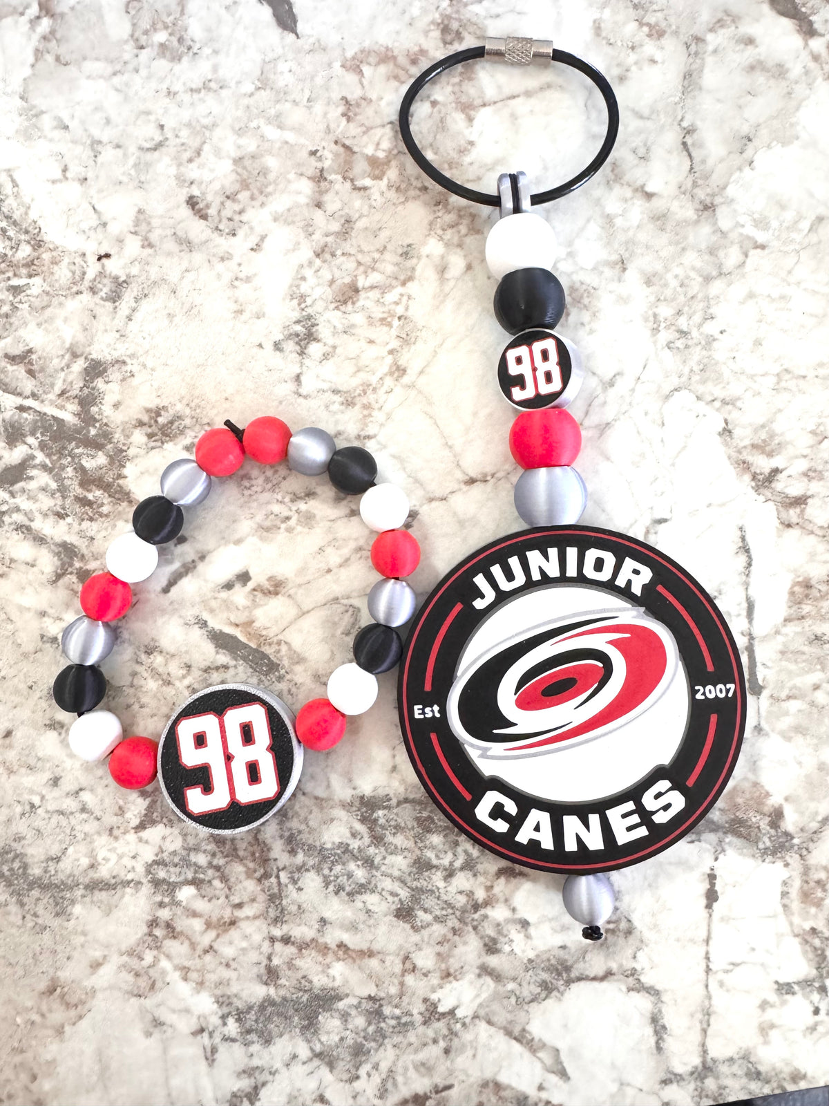 Junior Canes custom bracelet and keychain/bag charm set