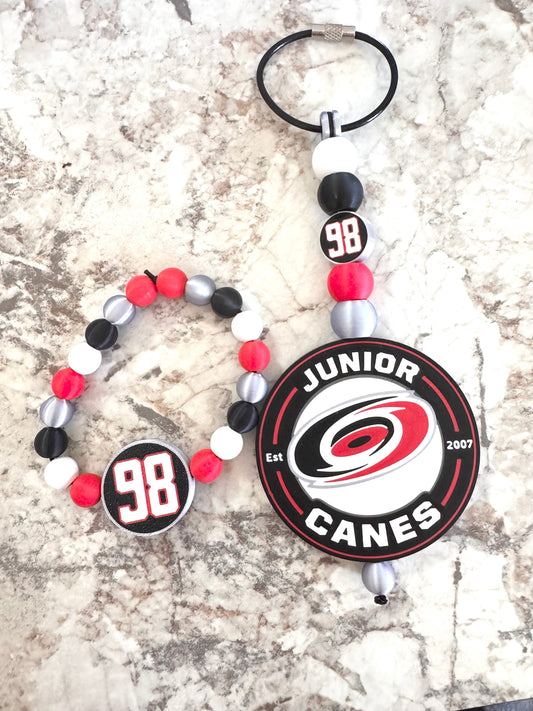 Junior Canes custom bracelet and keychain/bag charm set